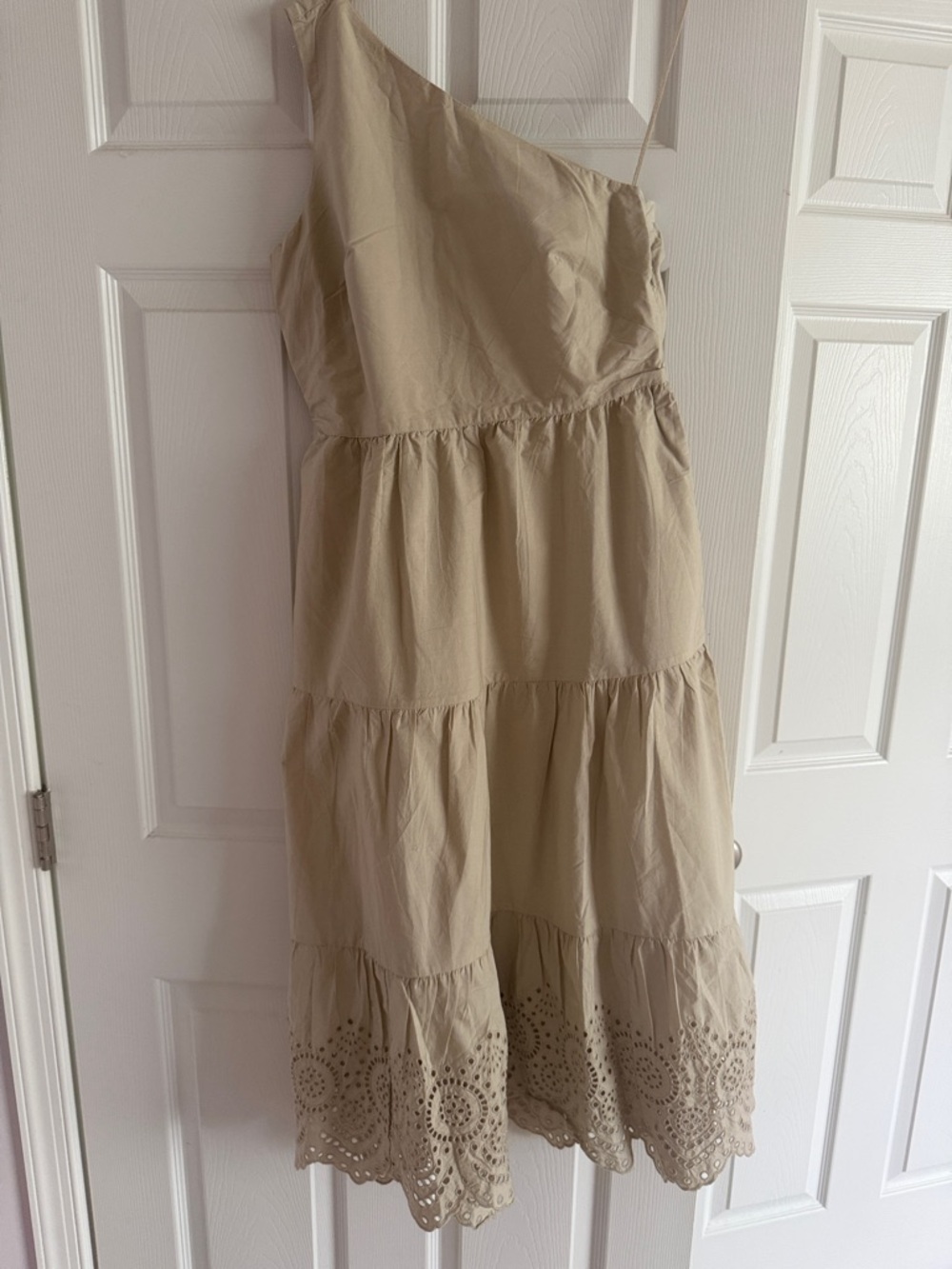 GAP One-Shoulder Tiered Midi Dress in Beige